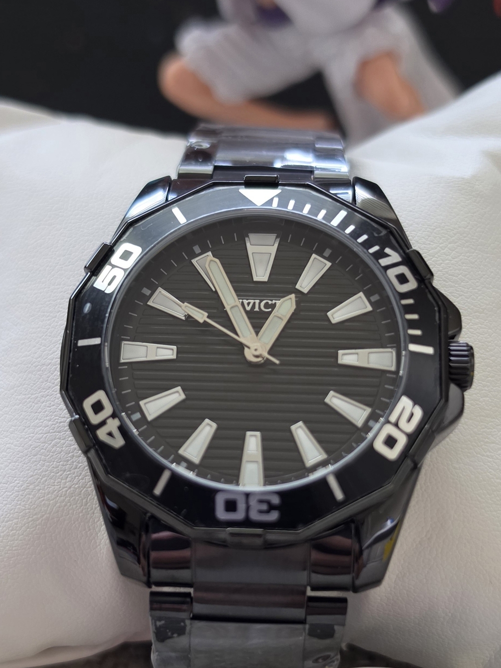 Invicta Diver Meridian Watch (Model 79016) — 46mm Black Metal Case, Black Dial,